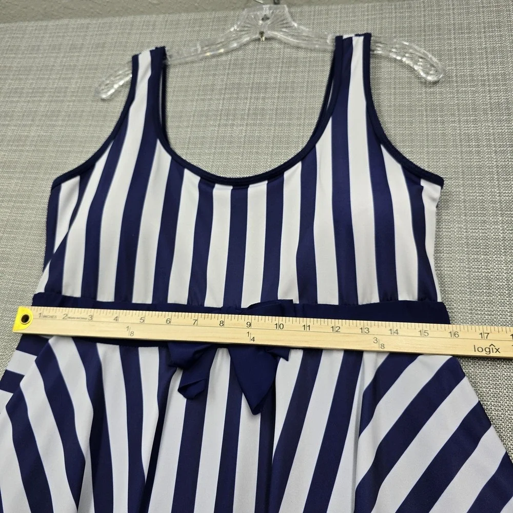 Danify Swimdress Womens 52 Blue White Striped Handkerchief Hem Bow Nautical - Picture 4 of 10